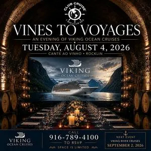 Heather Viking of Club Cruise Announces Exclusive Vines to Voyages™ Viking Ocean Cruise Night at Rocklin Wine Venue – Complimentary Event Scheduled for August 4, 2026